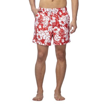 Red floral print swim shorts
